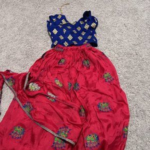 Pink lehenga with blue blouse